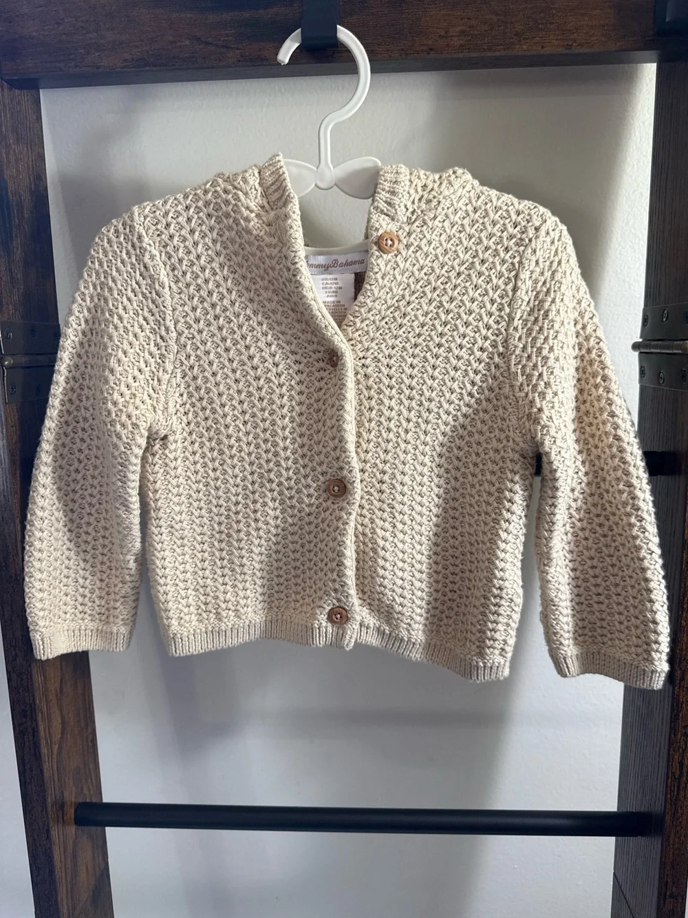 Tommy Bahama Cream Knit Hooded Baby Cardigan